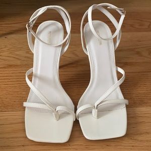 White Square Toe Strappy High Heeled Sandals